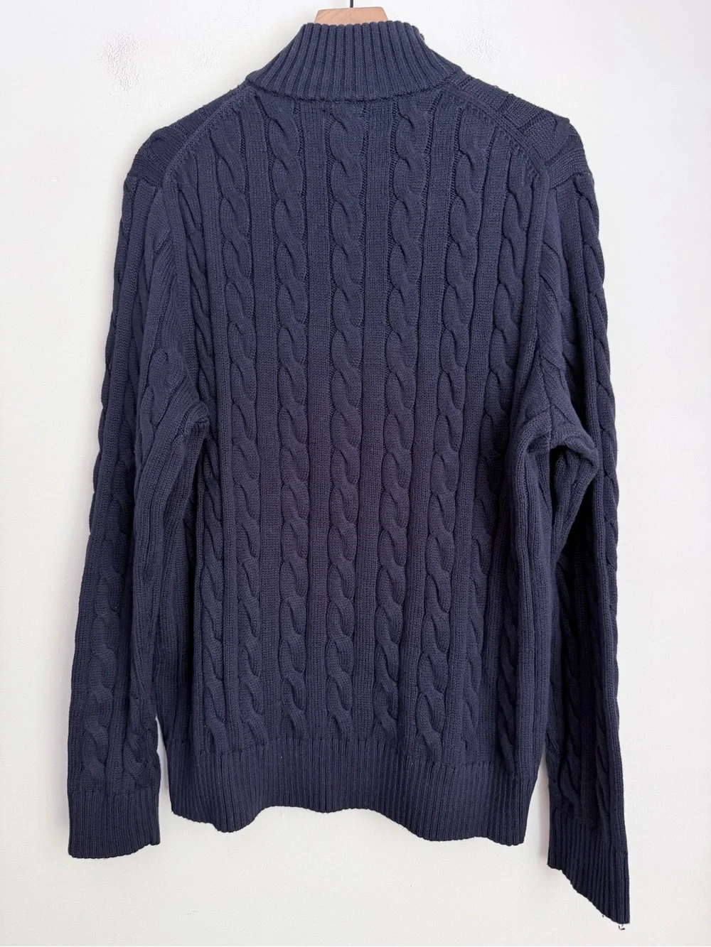 Polo Ralph Lauren Men’s Cable Knit Cotton Quarter Zip Pullover Sweater navy blue